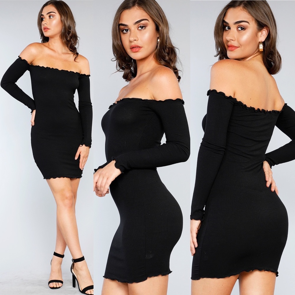 3 For $20 FASHION NOVA Lettuce Edge Long Sleeve Off The Shoulder Dress